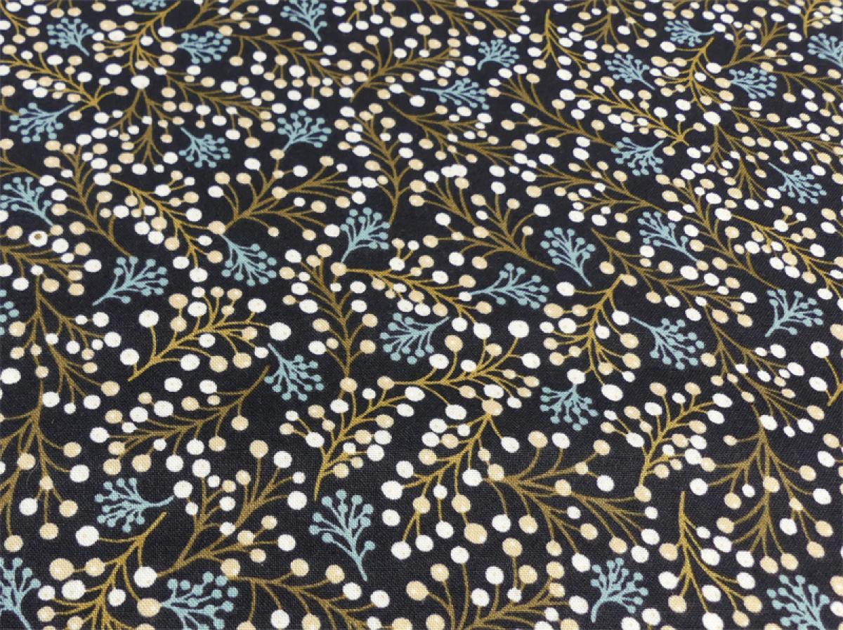 Lewis Irene Patchworkstoff winterlich floral Schneebeeren schwarz